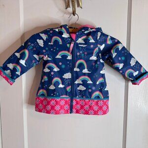 Stephen Joseph Blue Pink Rainbow Hooded Zip Raincoat Toddler sz 2T